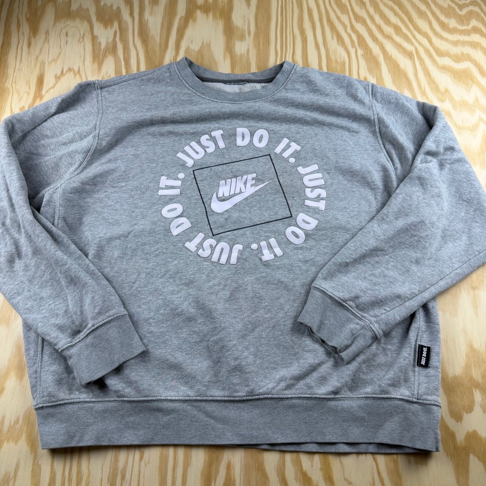 Nike Mens Just Do It Graphic Crewneck Sweatshirt Gray Fleece Pullover XL